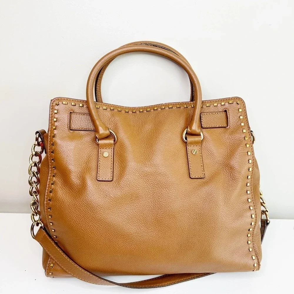 Michael Michael Kors classic cognac saffiano structured satchel embellish